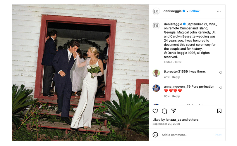 THE STORY OF- Carolyn Bessette Kennedy’s Narciso Rodriguez Wedding Gown - Denis Reggie Instagram