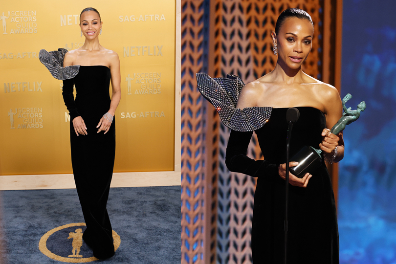 Zoe Saldana Wins Big At The 2025 SAG Awards Wearing Custom Saint Laurent