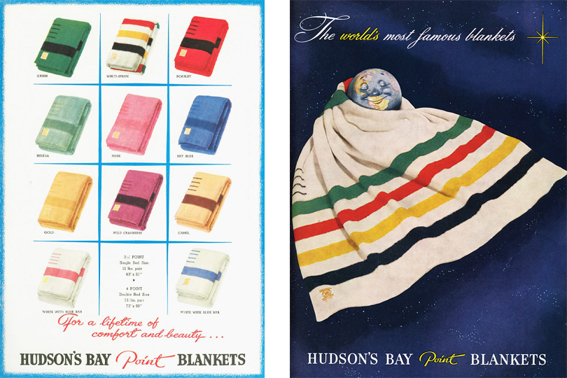 THE STORY OF The Hudsons Bay Company Point Blanket - 1952 and 1955 ads