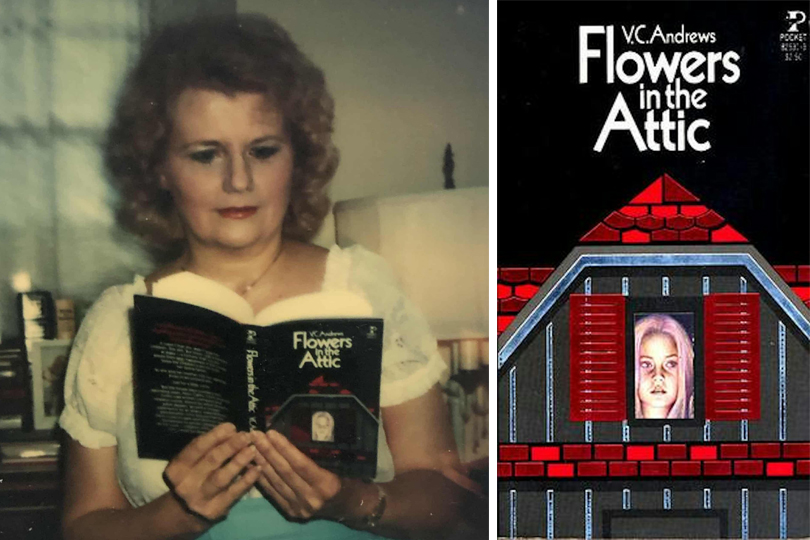 The Shadow And The Secret The History Of VC Andrews And The Flowers in the Attic Saga - author and flowers